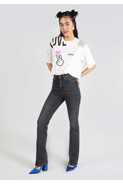 Colin's Pantaloni negri din denim pentru femei Flare Fit cu talie înaltă