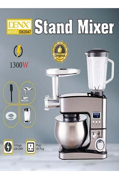 Denx DX2047 خلاط كهربائي ومعالج طعام ومفرمة لحم 3 في 1، سعة 5 لتر، قوة 1300 واط