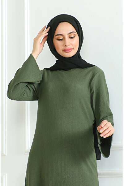 sefamerve Bürümcük Kumaş Düz Spor Elbise 1003-04 Haki