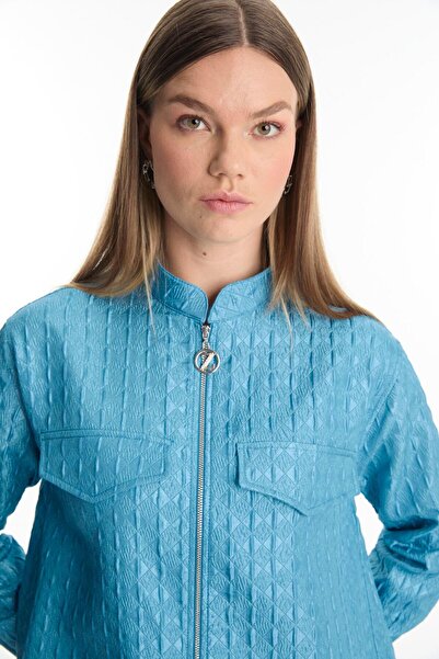 Zühre Jacquard Zippered Aqua Jacket C-0135
