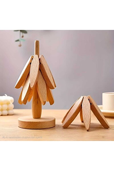 MEHAY HOME MERRY 4'lü Standlı Bambu Nihale - Bambu Nihale - Pratik Katlanır Nihale - Bambu Bardak Altlığı