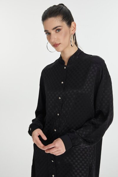 Zühre Μαύρο μπουφάν Jacquard Judge Collar C-0134