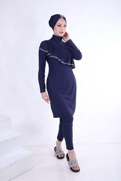 NS Tasarım Tesettür Mayo Navy Blue Women's Allergy Swimsuit Set