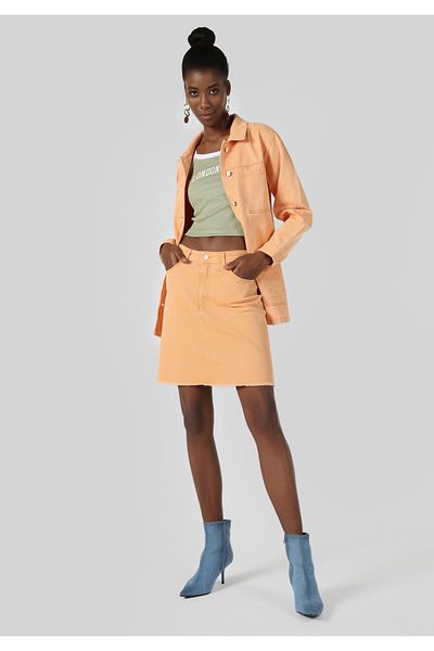 Colin's Slim Fit Straight Buttoned Women's Gray Skirt