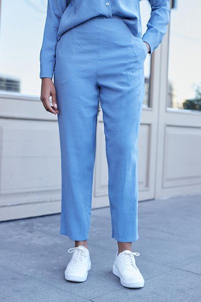 Jument Women's Lycra-Free Modal Fabric High Waist Elastic Waist Side Pocket Skinny Leg Ankle Length Trousers-Indigo