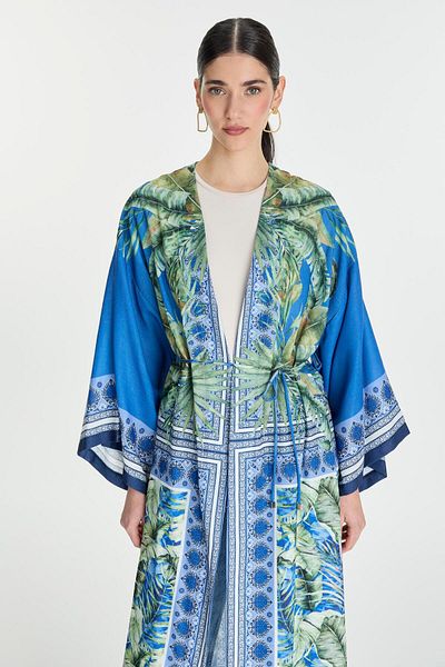 Zühre Kimono albastru cu model GÇ-0168