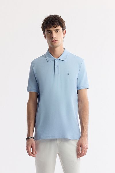 Avva Tricou pentru bărbați, albastru deschis, 100% bumbac, cu uscare rapidă, fără ondulare, cu gât polo B 001032