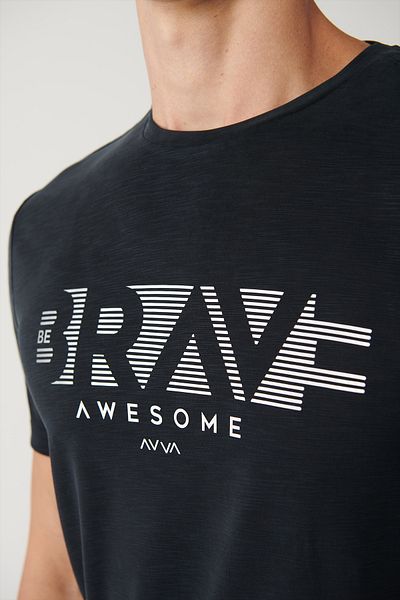 Avva Tricou pentru bărbați, antracit, cu decolteu rotund, imprimat cu atingere moale A41y1138