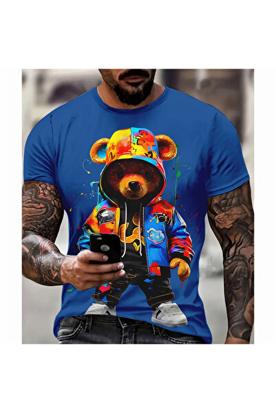 LAND MODA Unisex Print Λεπτομερές Oversize απλό μπλουζάκι