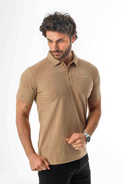 Tony Montana Regular Fit Polo Collar Buttoned Emblem Linen T-Shirt-Kt-1003