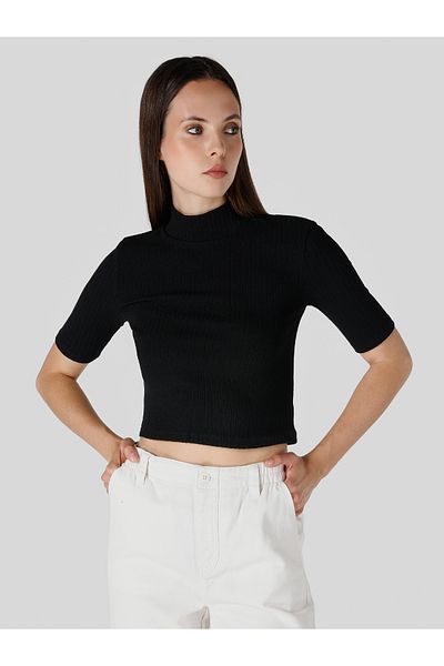 Colin's Tricou cu mânecă scurtă pentru femei, slim-fit, semi-fisherman, negru