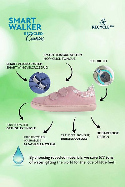 HOPFRÖG Детски обувки Smart Walker Pink Eco Canvas - боси