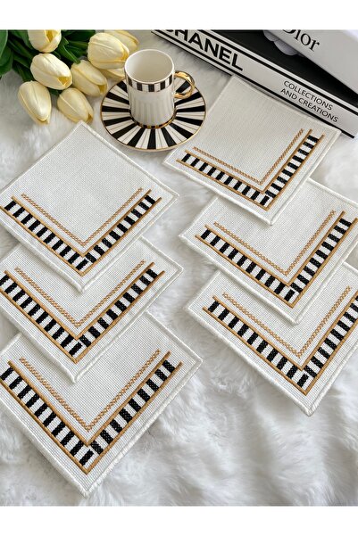 LİNEN 6 Adet Sunumluk Peçete,kokteyl Peçete,kahve Yanı Sunumluk,bardak Altlığ...