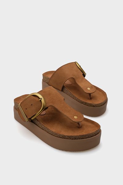 Capone Outfitters Margot Wedge Heeled Flip Flop Single Buckle Women's Comfort Slippers