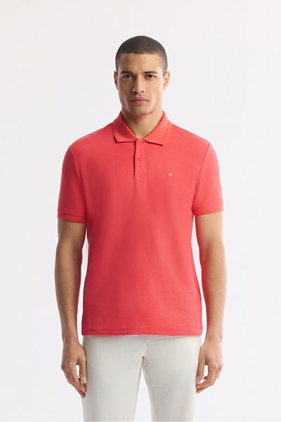 Avva Men's Red 100% Cotton Quick Dry Non-Curling Polo Neck T-Shirt B 001032