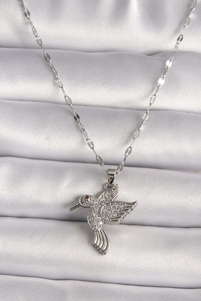 Skygo 316L Silver Color Zircon Stone Hummingbird Model Women's Necklace - Tj-Bko9675