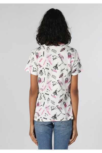 Colin's Tricou alb cu mânecă scurtă pentru femei, cu gât rotund, cu croiala normală