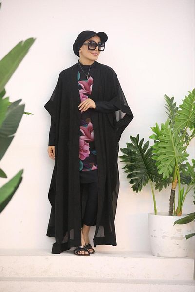 NS Tasarım Tesettür Mayo Gelinci̇k Pattern Design Teseture Double Swimsuit Set