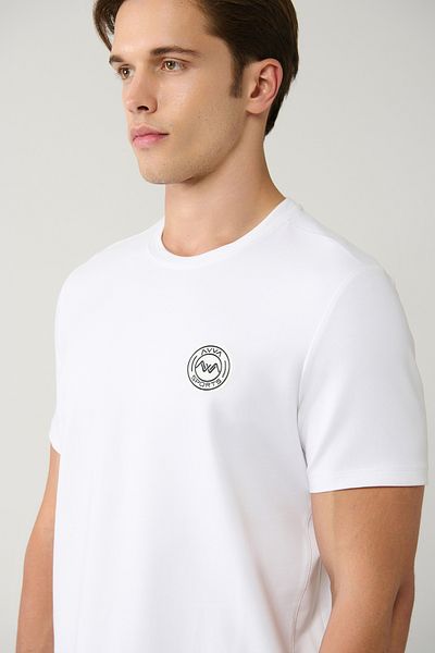 Avva Weißes bedrucktes Herren-T-Shirt mit Rundhalsausschnitt A31Y1095