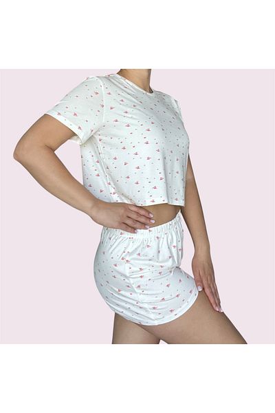 Merlot T-Shirt Shorts Knitted Pajama Set
