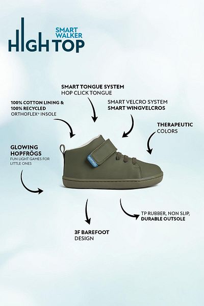 HOPFRÖG Smart Walker High Top - Χακί ματ Παιδικές Μπότες Barefoot