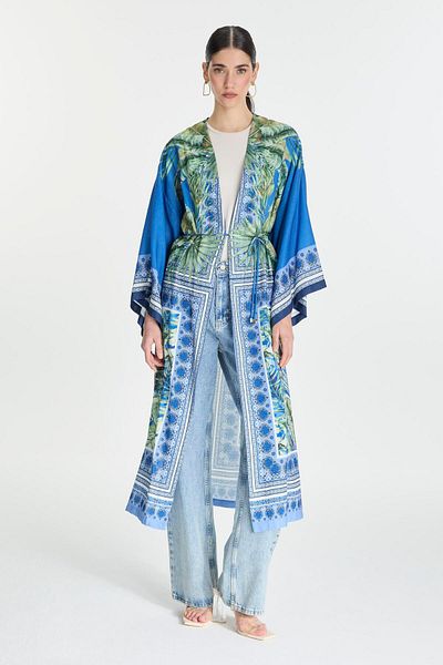 Zühre Kimono albastru cu model GÇ-0168