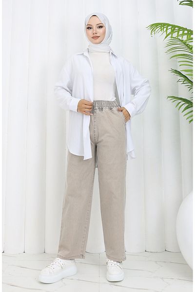sefamerve Steinfarbene Jeans mit elastischem Bund 9633-06