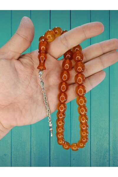 Anemore Collection مسبحة عنبر سيجما لون عسلي قطع كروية 12.5 مم × 14 مم T-825