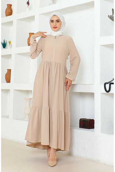 sefamerve Mink Zippered Gathered Wrap Ferace - 1018-02