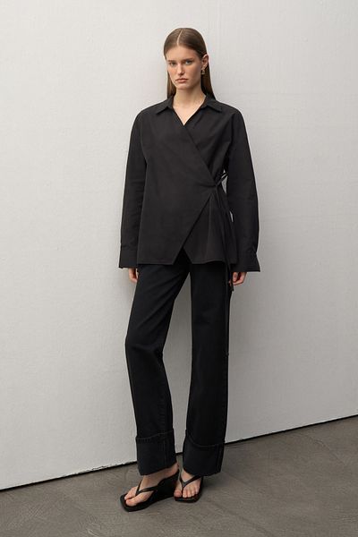 Mathilda By Çiğdem Bilici Women's Black Mathilda Folded Leg Wide Leg Jean