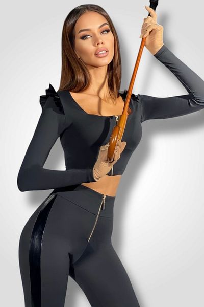 BOMBFIT Zippy Black 2-piece set (tights and blouse) with matte texture