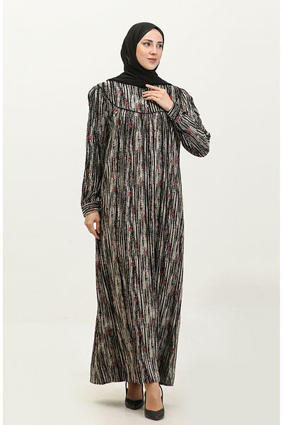 sefamerve Φόρεμα Viscose Print Plus Size - 4473H-01 Μαύρο Claret Red
