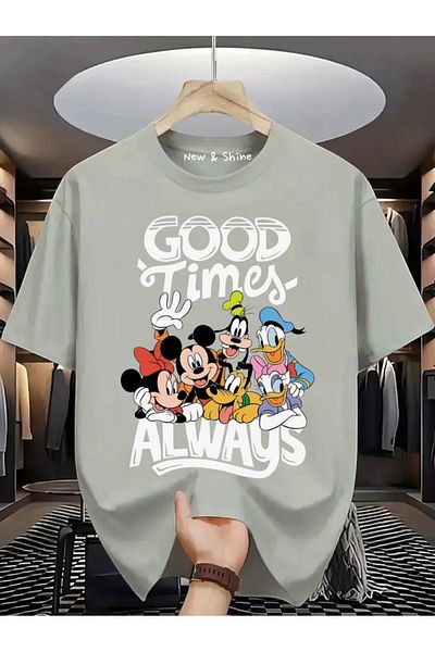 New Shine Καλή Ώρα Πάντα Mickey Εκτυπωμένο Μεγάλο Μέγεθος Oversize T-Shirt