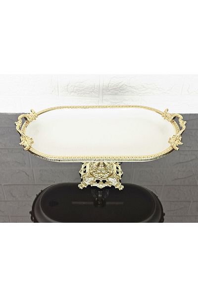 atabey home Porcelain Small Simple Boat Presentation Bowl with Cast Gold Frame and Legs 30 cm