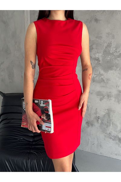 My crasia Crasia Women Draped Short Red Dress 3073