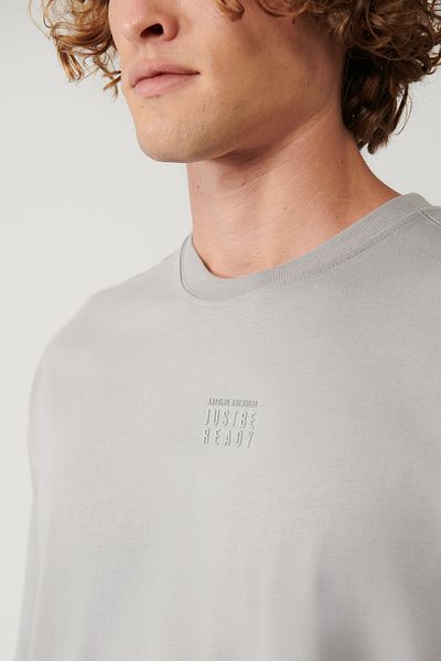 Avva Graues bedrucktes Herren-T-Shirt aus 100 % Baumwolle mit Rundhalsausschnitt A41y1325