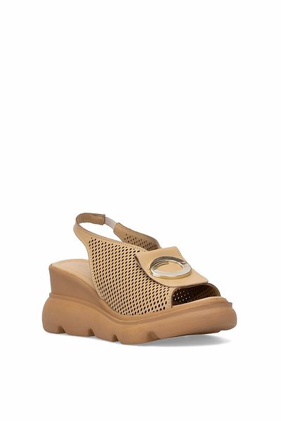Ayakkabı Fuarı Elit Zeyn 8067 Women's Genuine Leather Wedge Heel Sandals Camel