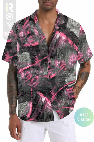 ROY501 Men's Short Sleeve Shirt Table Pattern Short Sleeve Shirt Summer Shirt Men's Oversize Shirt
