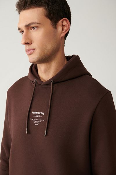 Avva Men's Brown Hooded 3 Thread Raster Printed Sweatshirt A41Y1247