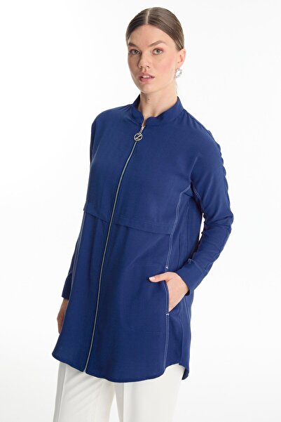 Zühre Сумка з блискавкою та коміром-стійкою, синя куртка C-0130