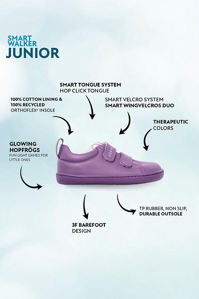 HOPFRÖG chytré boty Walker JunIor - Purple LEight Barefoot KIds boty