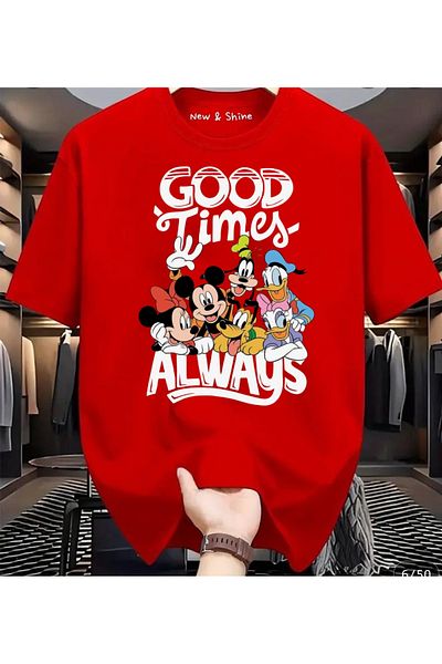 New Shine Καλή Ώρα Πάντα Mickey Εκτυπωμένο Μεγάλο Μέγεθος Oversize T-Shirt