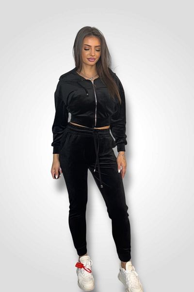 BOMBFIT Velvet Noir Fit Two-Piece Luxurious Velvet Set