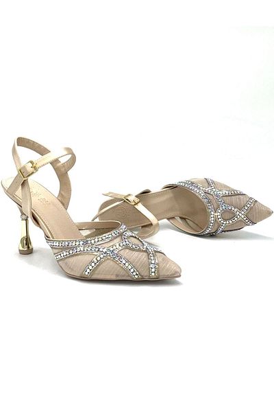 KİNDEP Kindep Drop Stone Detailed Closed Toe Heeled Women's Shoes Ten