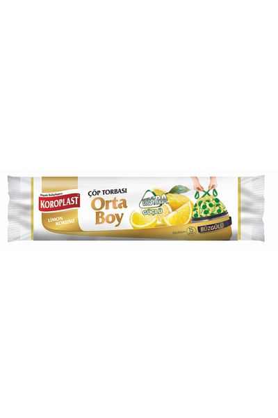 Koroplast Garbage Bag Extra Durable Lemon Drawstring Medium Size 15 Pieces