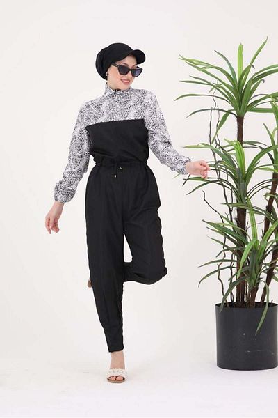 NS Tasarım Tesettür Mayo Beyza Patterned Dream Jumpsuit - Hijab Parachute Fabric