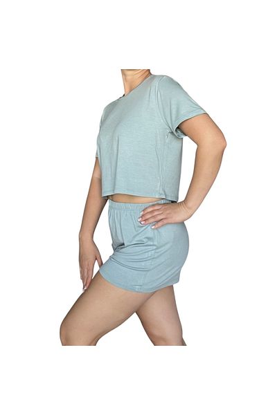 Merlot T-Shirt Shorts Knitted Pajama Set