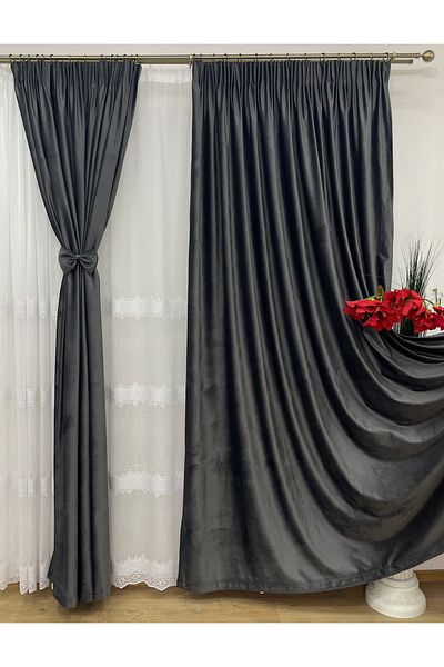 Liz Line Set of two velvet curtains, with straps and wide drapery, "Velvet lux" by Liz Line, 2x400x245-DR5084