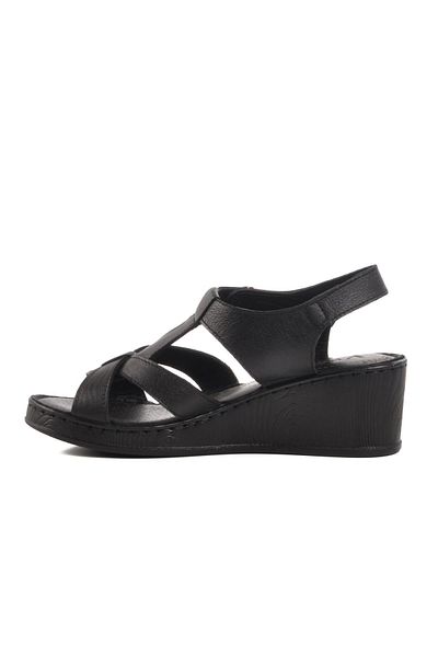 Voyager Black Genuine Leather Women's Sandals 9200 Z