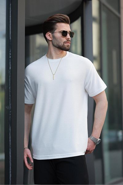Madmext Tricou pentru bărbați Ecru Basic Crew Neck E7133
